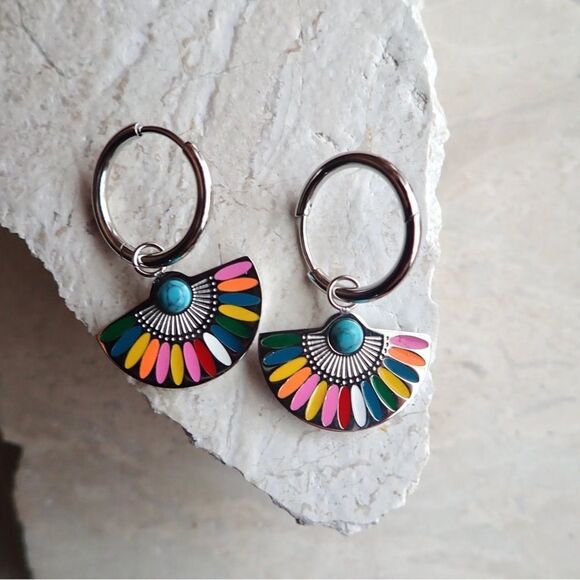 Multicolor Fan-Shaped Earrings M1205 - Picture 1 of 6